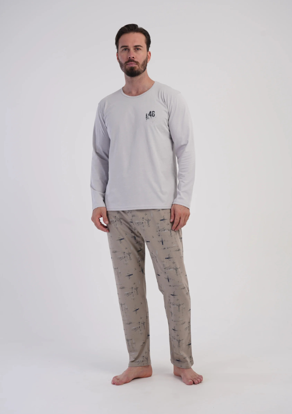 Piżama Męska Vienetta Stone Beige, Szary, r. M-XXL