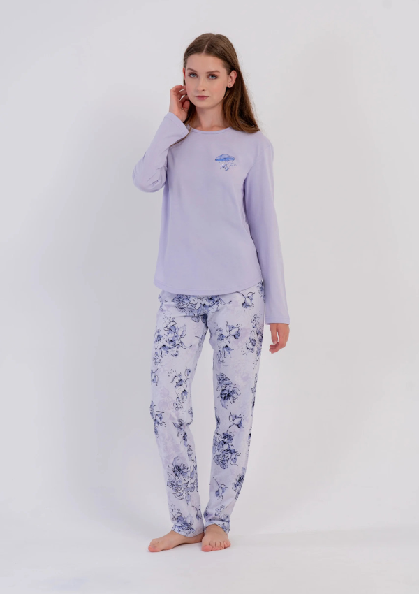 Piżama Damska Vienetta, Lilac Garden, Fioletowy r. M-XXL