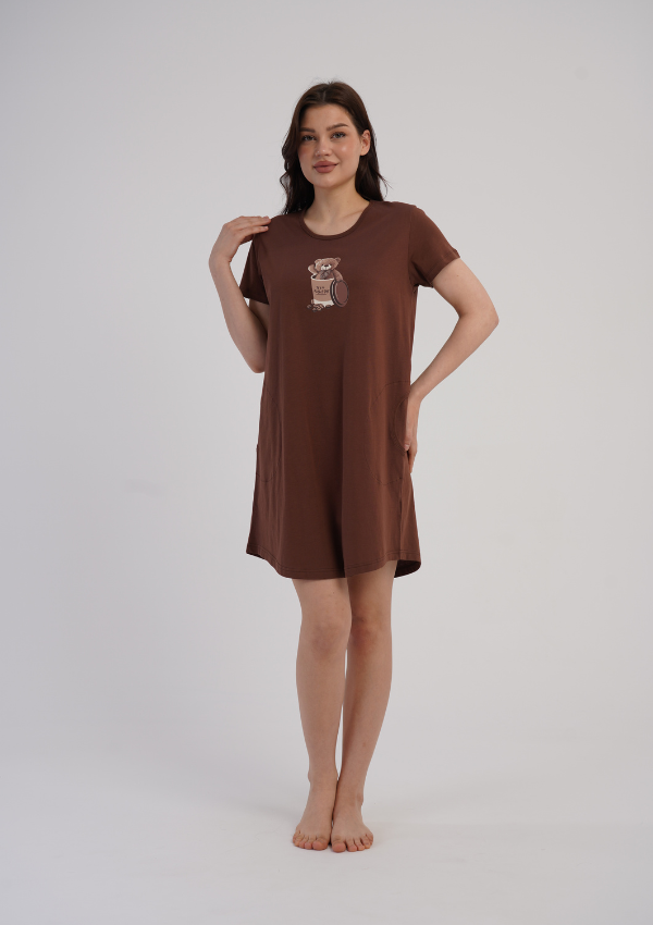 Koszula Nocna Vienetta Brown Bear, Brązowy, r. M-XXL