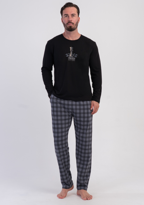 Piżama Męska Vienetta Chess Check, Czarny, r. M-XL