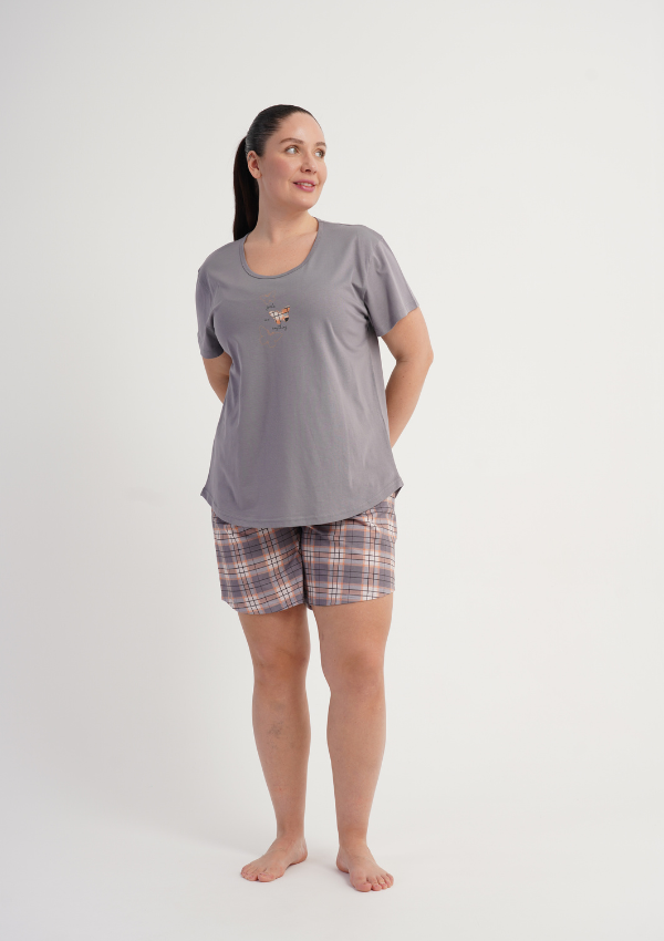 Piżama Damska Vienetta Butterfly Check, Szary, r. 1XL-4XL