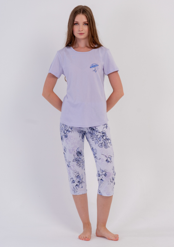 Piżama Damska Vienetta Umbrella Blossom, Fioletowy, r. M-XXL