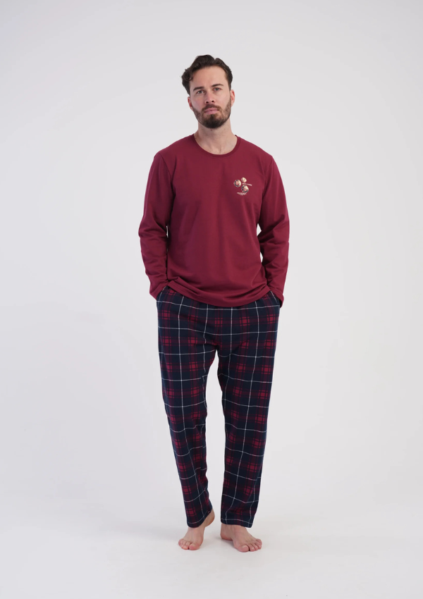 Piżama Męska Ocieplana Vienetta Midnight Burgundy, Bordowy, r. M-XXL