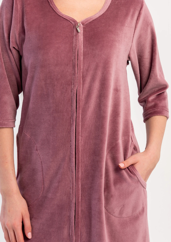 Szlafrok damski Welurowy Vienetta Pink Velour, Różowy, r. M-XXL