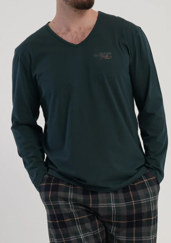 Piżama Męska Vienetta Green Check, Zielony, r. M-XL