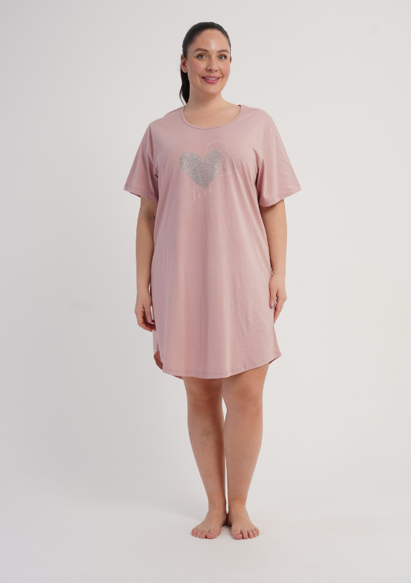 Koszula Nocna Damska Love Heart, Różowy, r. 1XL - 4XL