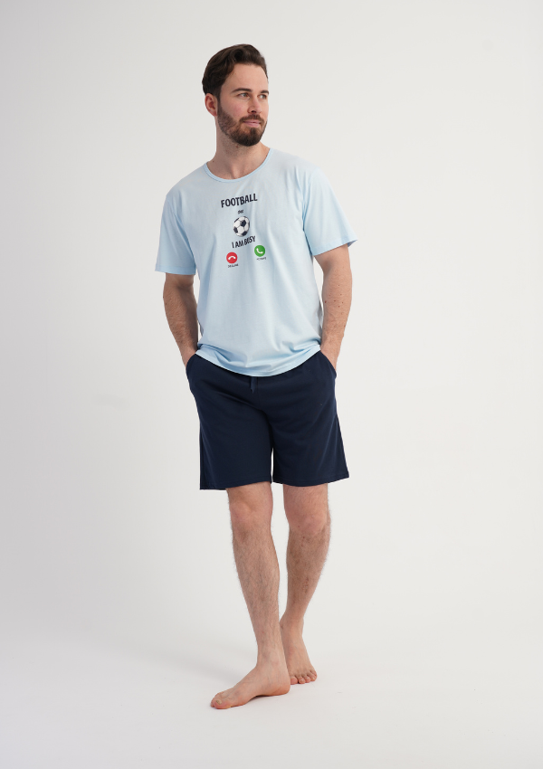 Piżama Męska Vienetta Blue Match, Niebieski, r. 1XL-4XL