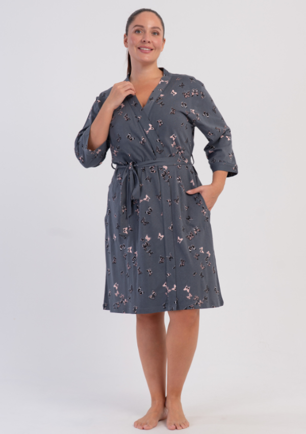 Szlafrok damski Vienetta Butterfly Wrap, Szary, r. 1XL - 4XL