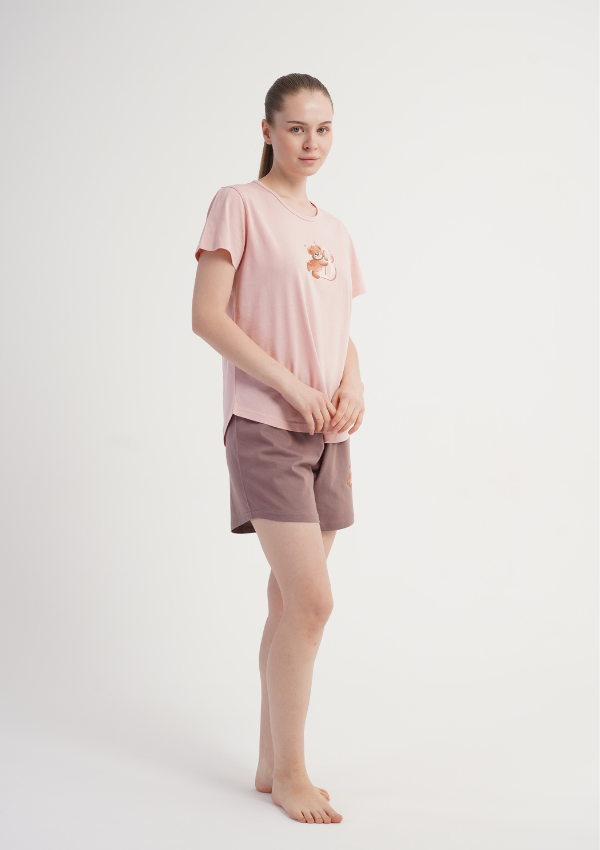 Piżama Damska Vienetta Bear Bloom, Różowy, S -XL