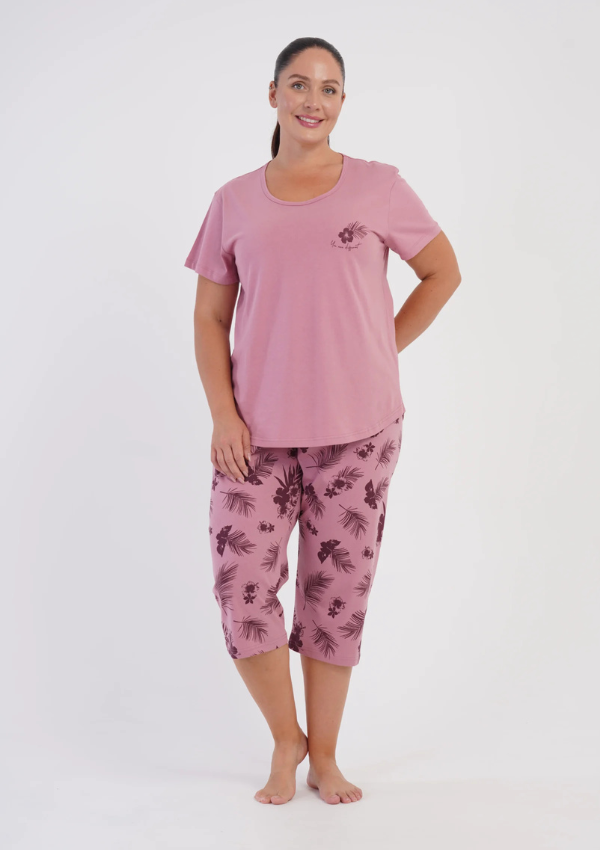 Piżama Damska Vienetta Tropical Garden, Różowy r. 1XL-4XL