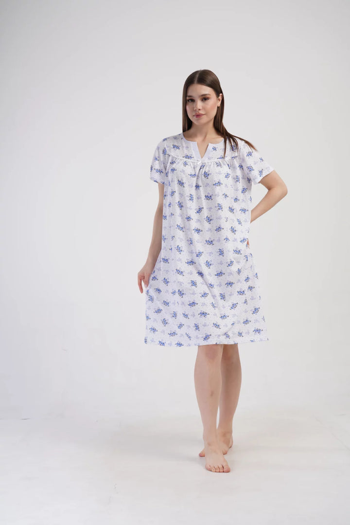 Koszula Nocna Vienetta Navy Bloom, Biało - Niebieska , r. M-XXL