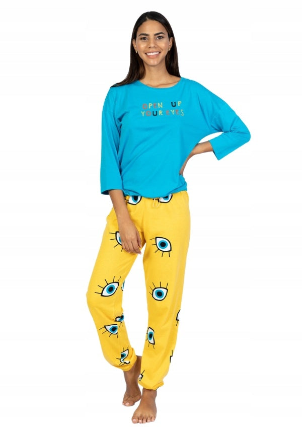 Piżama Damska Vienetta, Open Up, Niebieska, r. S-XL