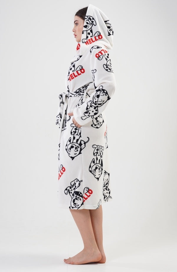 Szlafrok damski Vienetta, Hello Dogs, Biała, r. S-XL