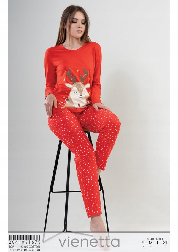 Piżama Damska Vienetta, Christmas, Czerwony, r. S-XL