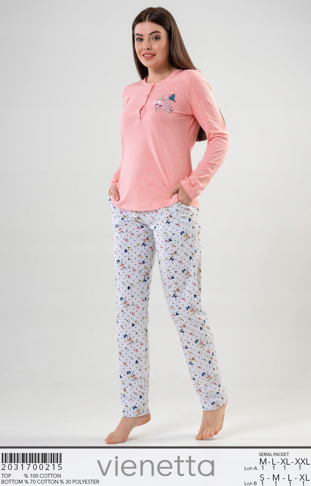 Piżama Damska Vienetta, Keep Life Simple, Rózowy, r. M-XXL image 4