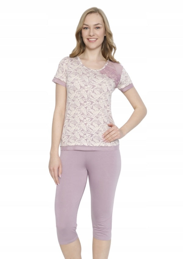 Piżama Damska Vienetta, Flower Whisper, Beżowy, r. S-XL