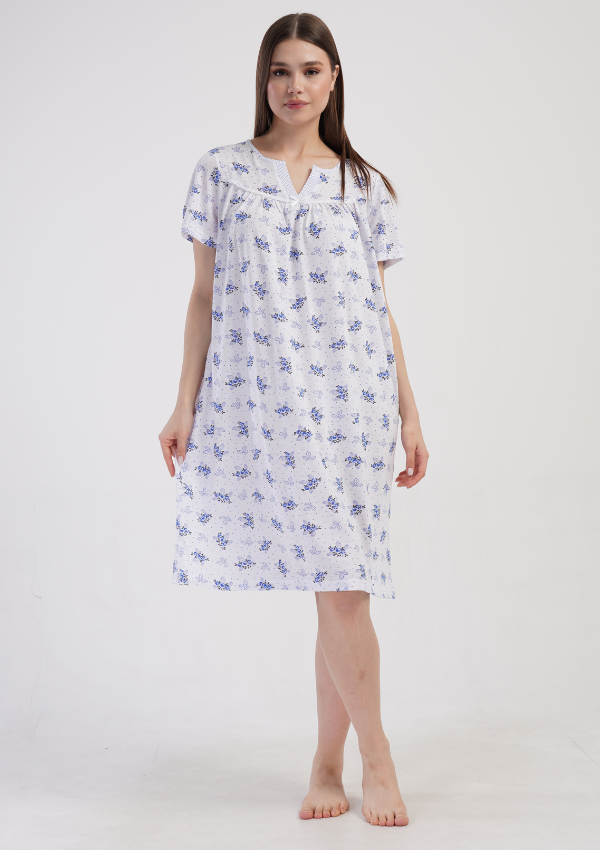 Koszula Nocna Vienetta Navy Bloom, Biało - Niebieska , r. M-XXL