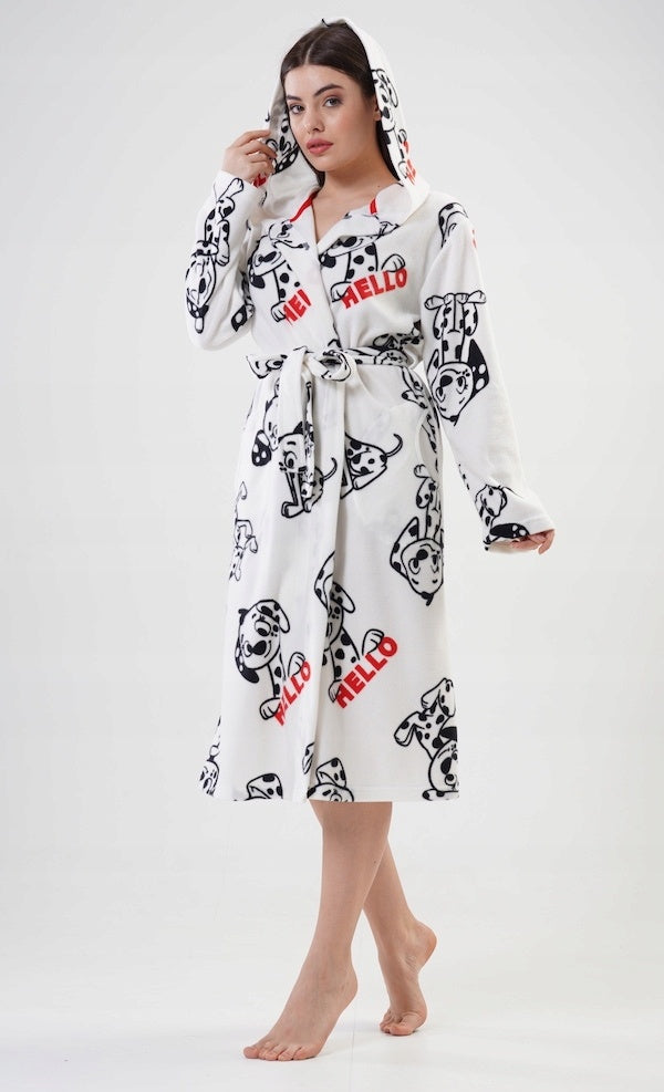 Szlafrok damski Vienetta, Hello Dogs, Biała, r. S-XL