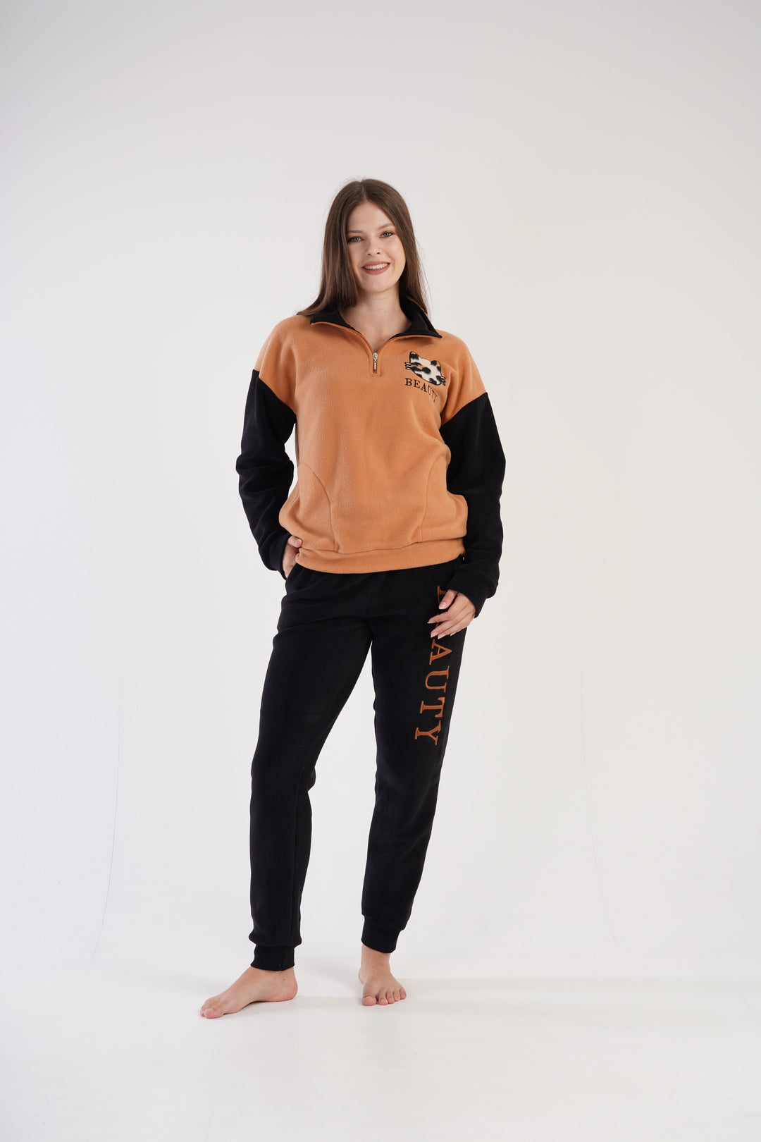 Piżama Damska Polarowa Vienetta Embrace, brązowo-czarna, r. S-XL image 3