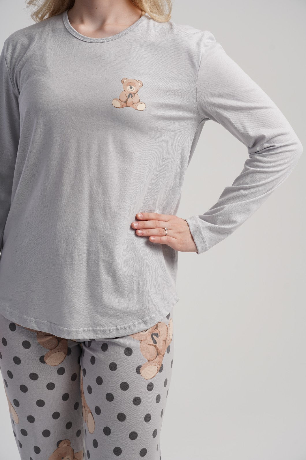 Piżama Damska Vienetta Teddy Vibes, Szary, r. S-XL