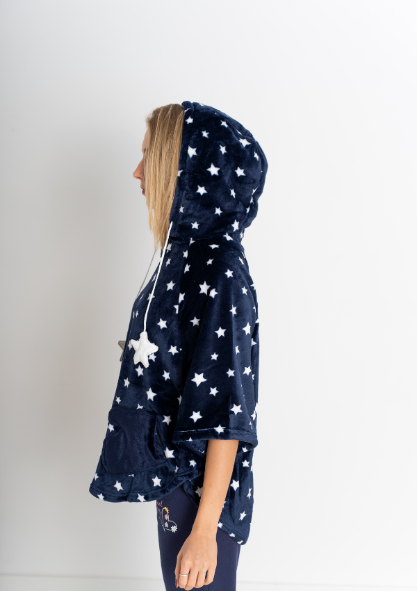 Szlafrok Damski Ponczo Vienetta, White Stars, Granatowy, r. Uniwersalny