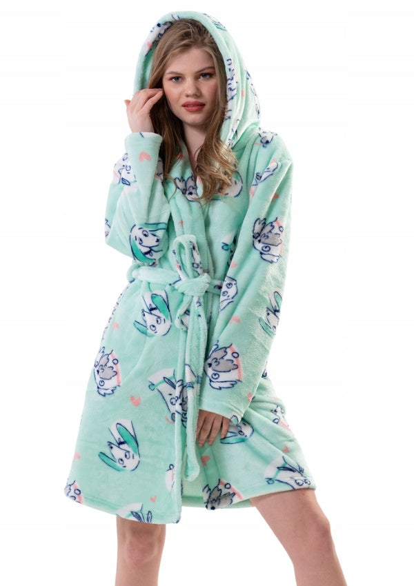 Szlafrok damski Vienetta, Chill Dogs, Zielony, r. S-L image 0