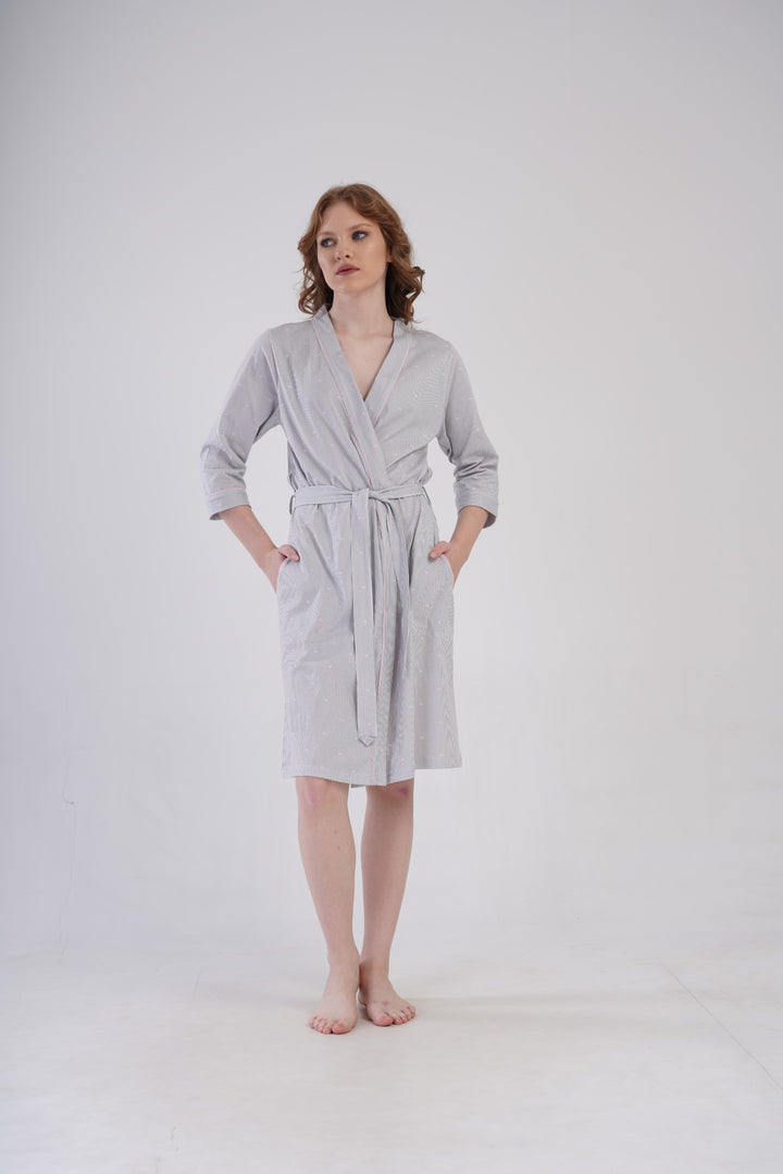 Szlafrok damski Vienetta Soft Hearts, Szary, r. S-XXL