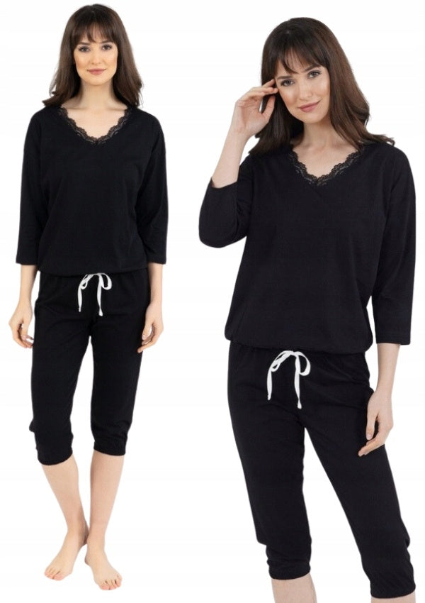 Piżama Damska Vienetta Smooth Comfort Cotton Black, czarna, r. S-XL