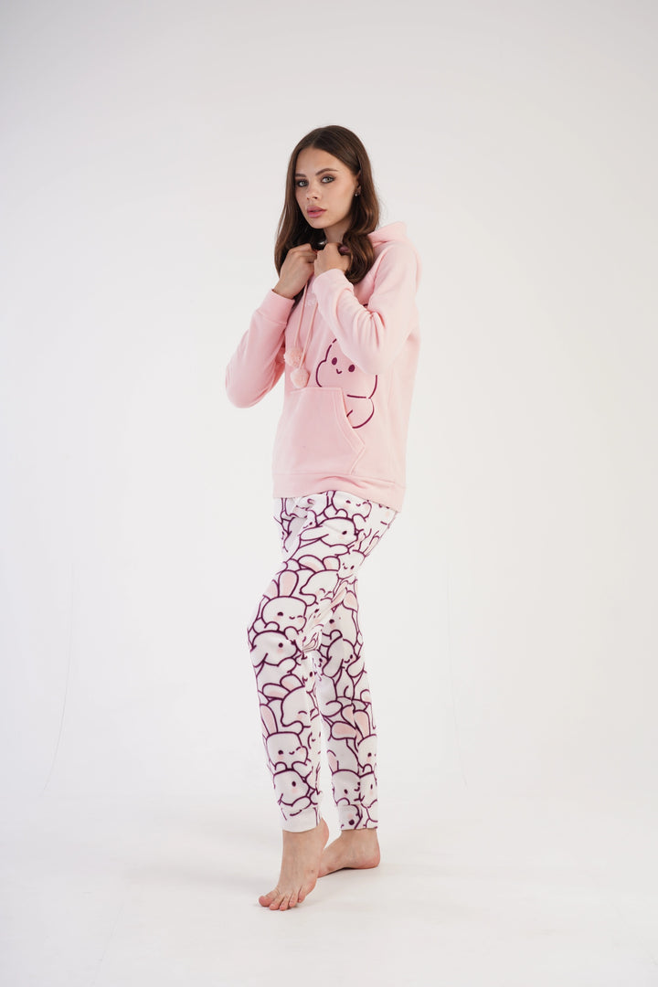 Piżama Damska Polarowa Vienetta Happy Bunny Hoodie, brzoskwiniowa, r. S-XL image 2