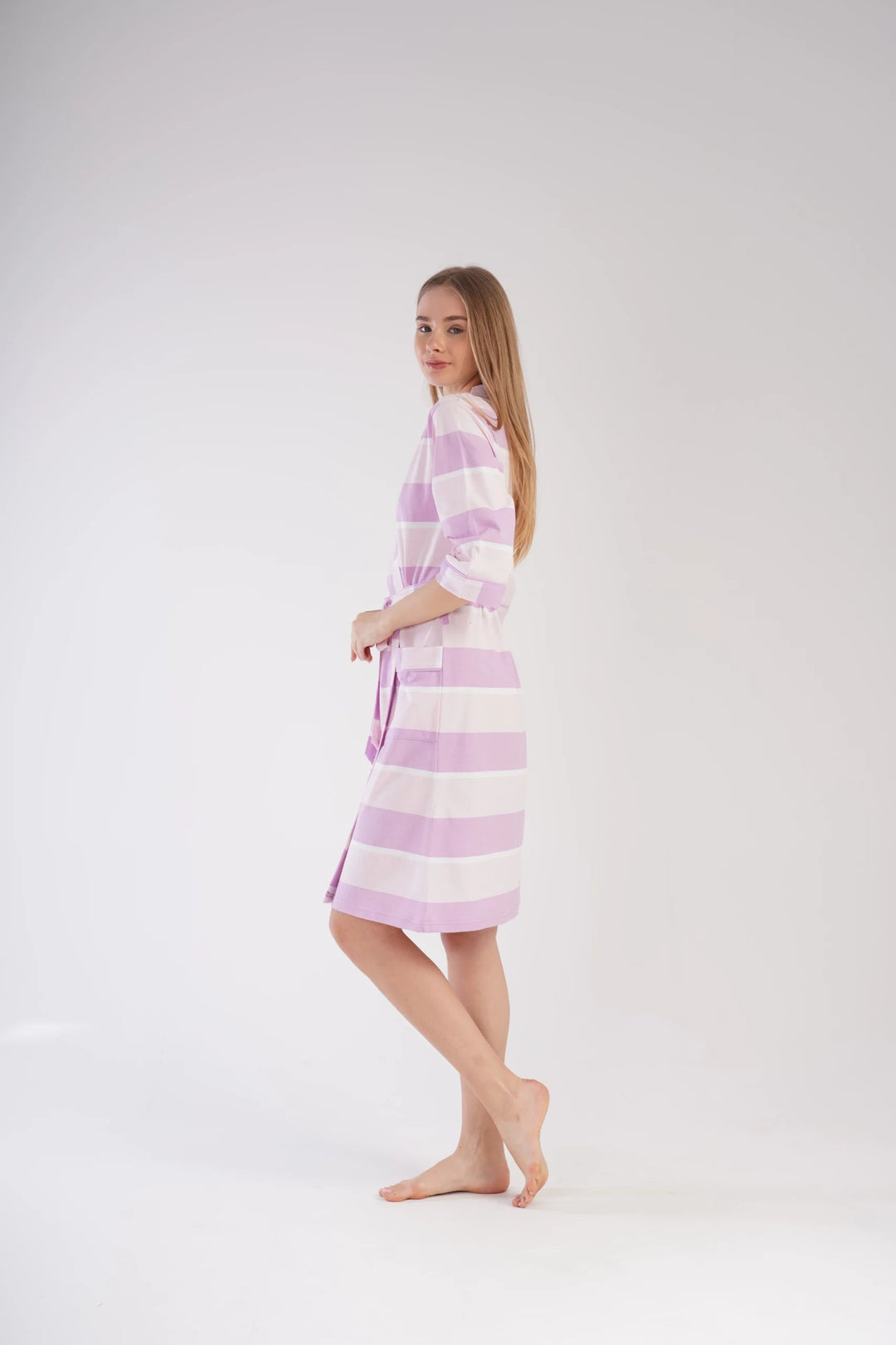 Szlafrok damski Vienetta Sweet Stripes, Różowy/Fioletowy, r. S-XL image 3