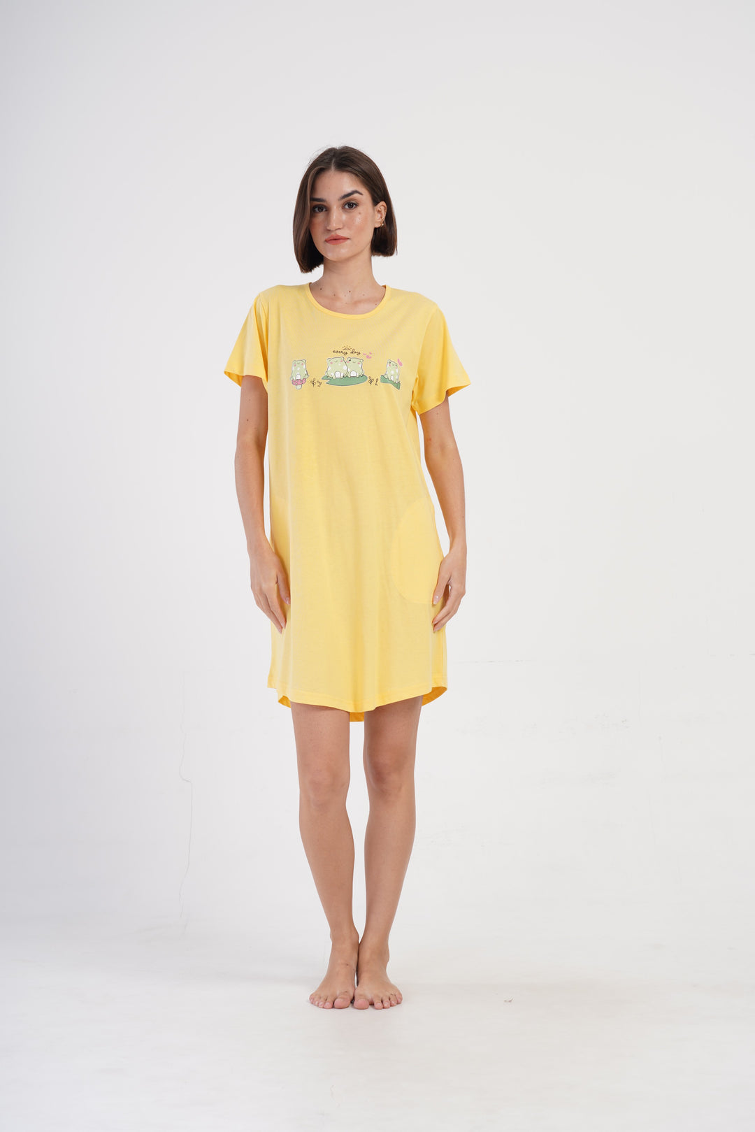 Koszula Nocna Vienetta Cute Frogs, Żółty, r. S-XL