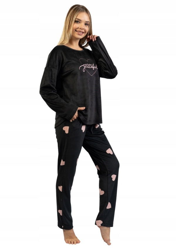 Piżama Damska Vienetta, Grateful Hearts, Czarna, r. S-XL image 0