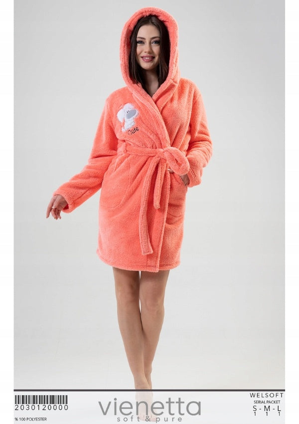 Szlafrok damski Vienetta, Cute Dog, Pomarańczowy, r. S-L