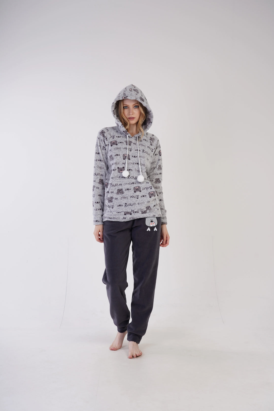Piżama Damska Polarowa Vienetta My Love, szara, r. S-XL image 0