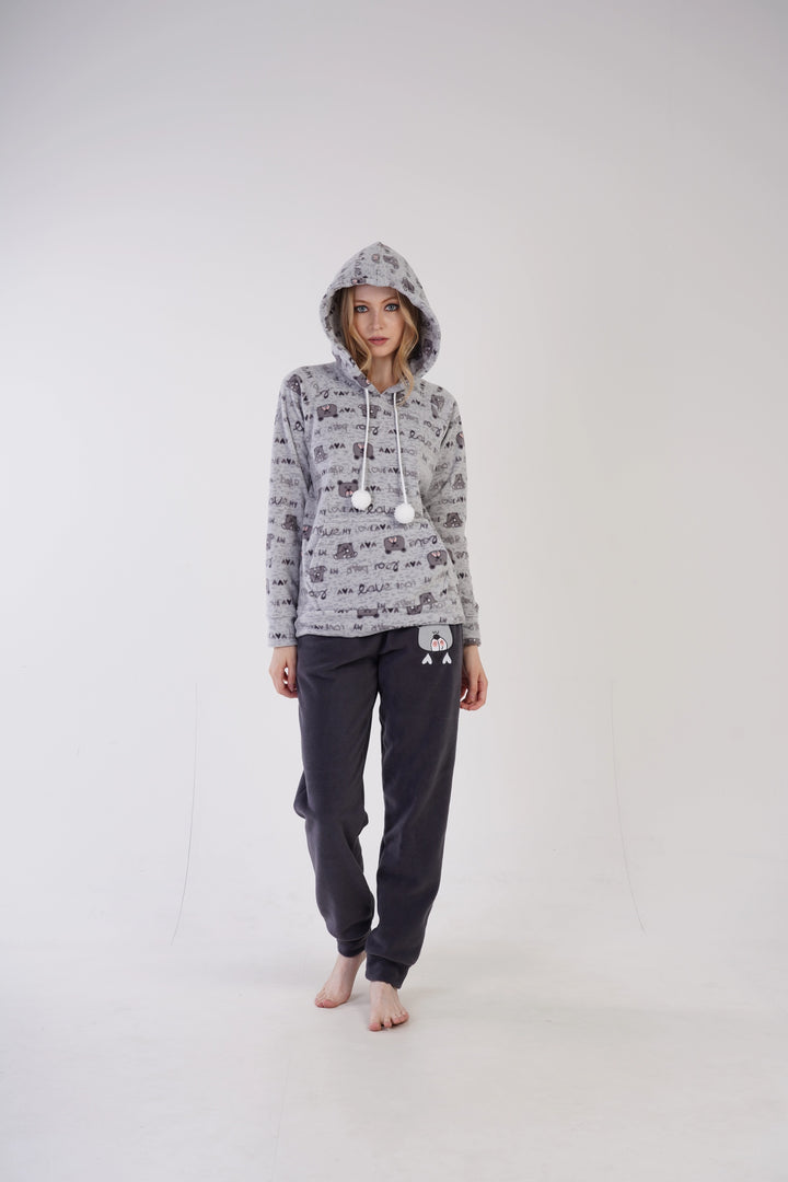 Piżama Damska Polarowa Vienetta My Love, szara, r. S-XL image 0