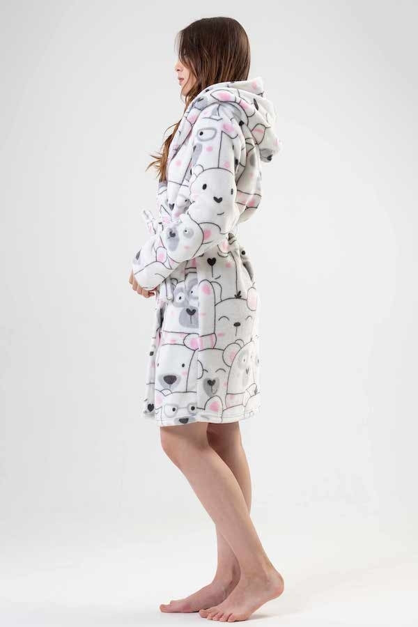 Szlafrok damski Vienetta,  Lamas Pijamas, Biały, r. S-L