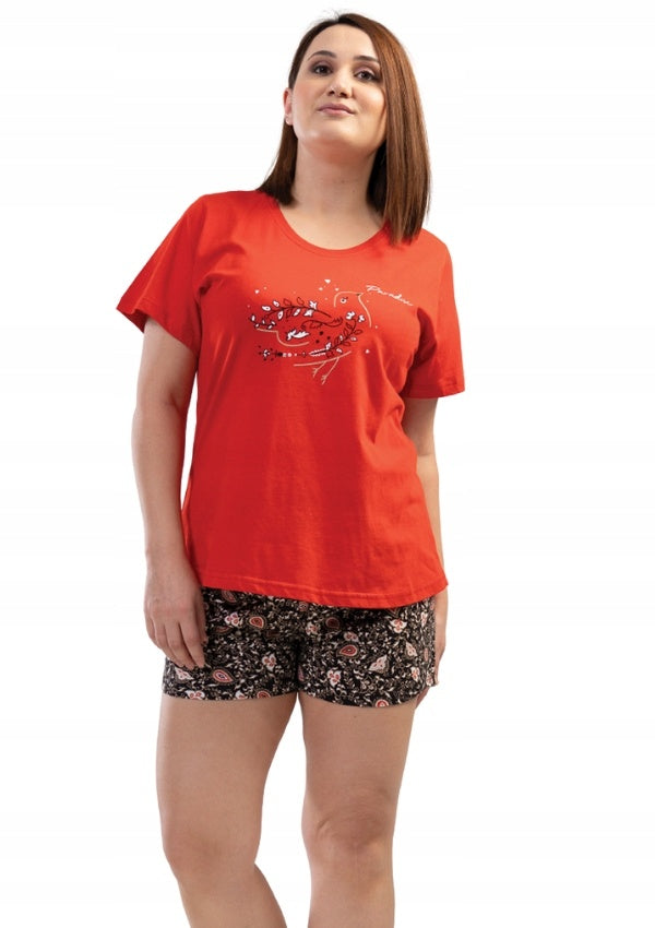 Piżama Damska Vienetta, All Red, Czerwony, r. 1XL-4XL