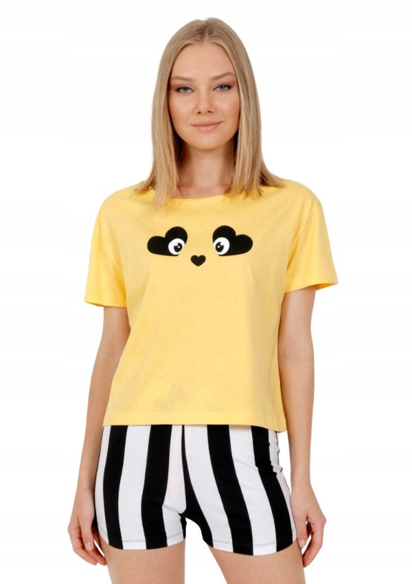 Piżama Damska Vienetta Heart Eyes, żółto-czarna, r. S-L