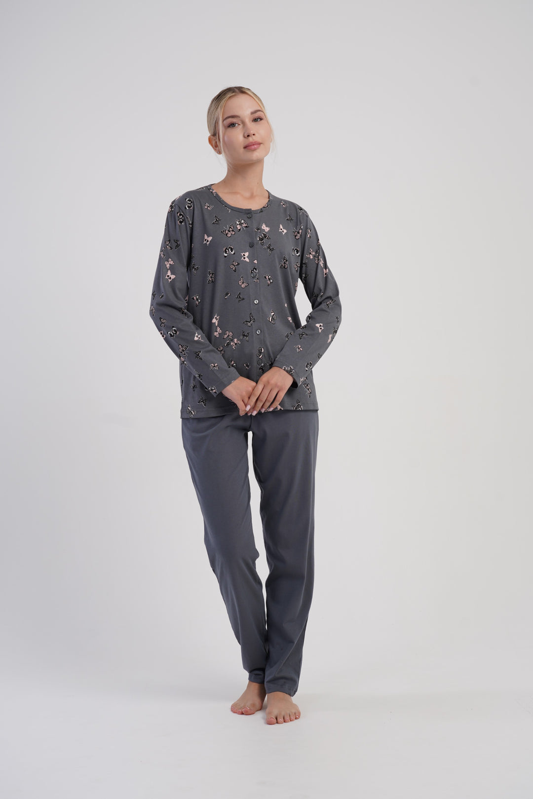 Piżama Damska Vienetta Butterflies, Szary, r. M-XXL