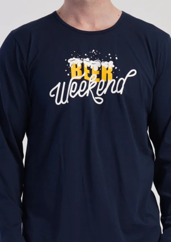 Piżama Męska Vienetta Beer Weekend, Granatowy, r. M-XXL