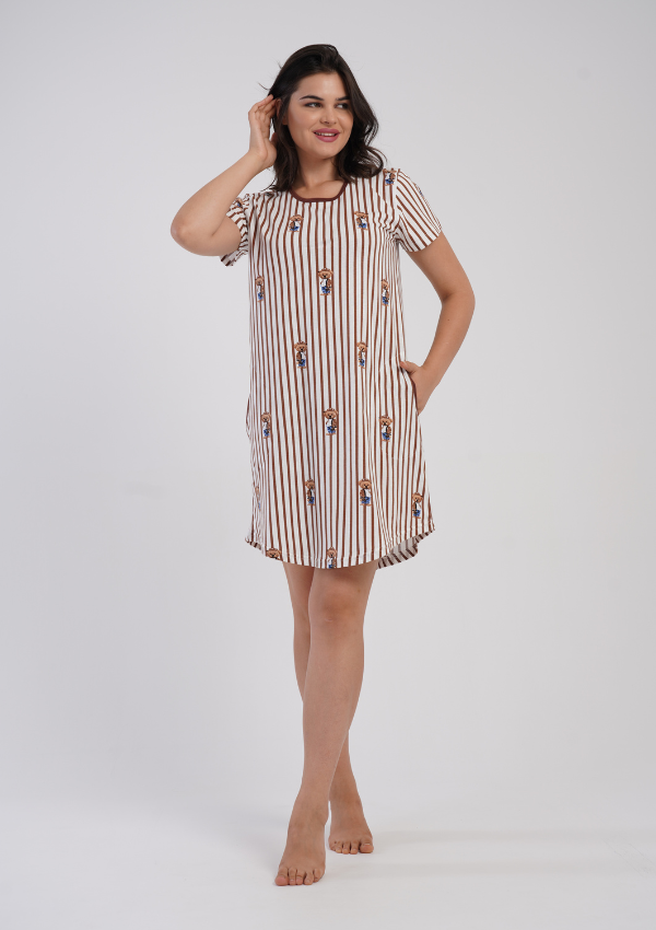 Koszula Nocna Vienetta Stripe Bears, Ecru, r. M-XXL