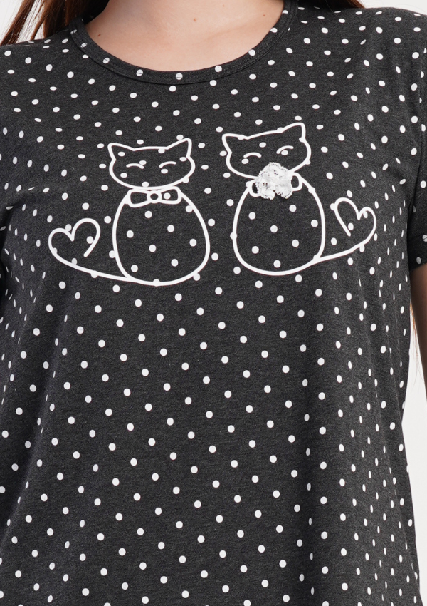 Koszula Nocna Vienetta Dotty Cats, Grafitowy, r. M-XXL
