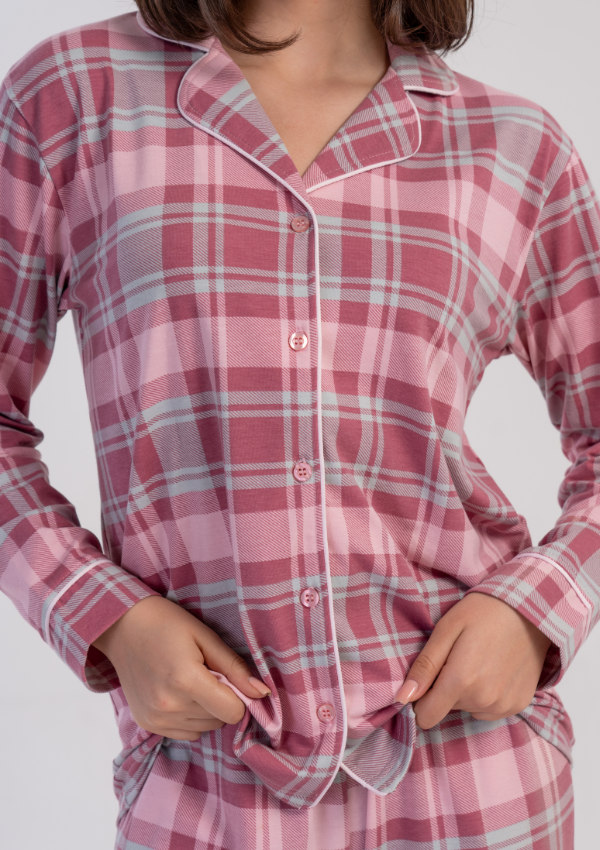 Piżama Damska Vienetta Pink Plaid, Różowy, r. M-XXL