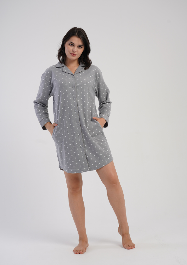 Koszula Nocna Damska Vienetta Warm Dots, Szary, r. M- XXL