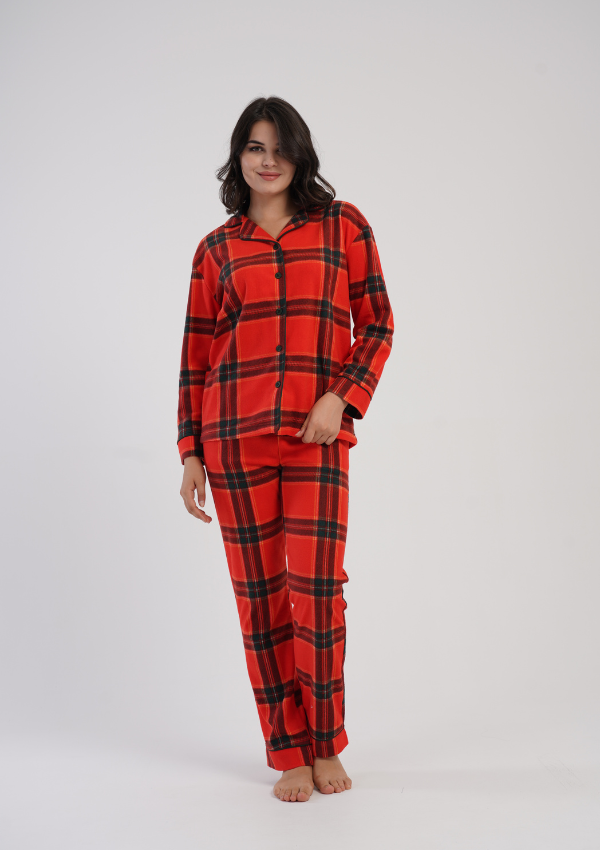Piżama Damska Vienetta Warm RedPlaid, Czerwony, r. M-XXL