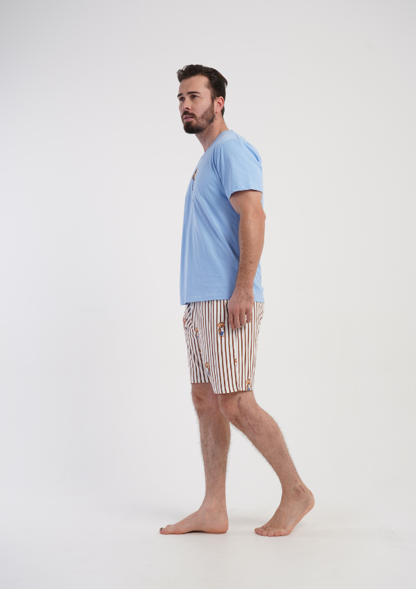 Piżama Męska Vienetta Lazy Teddy, Niebieski, r. S-XL