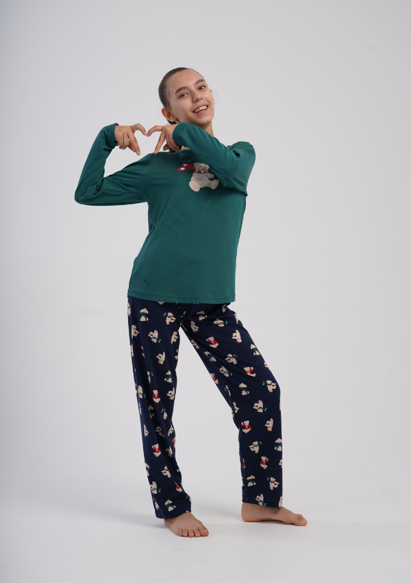 Piżama Dziecięca Vienetta Holiday Bears, Zielony, r. 128-158