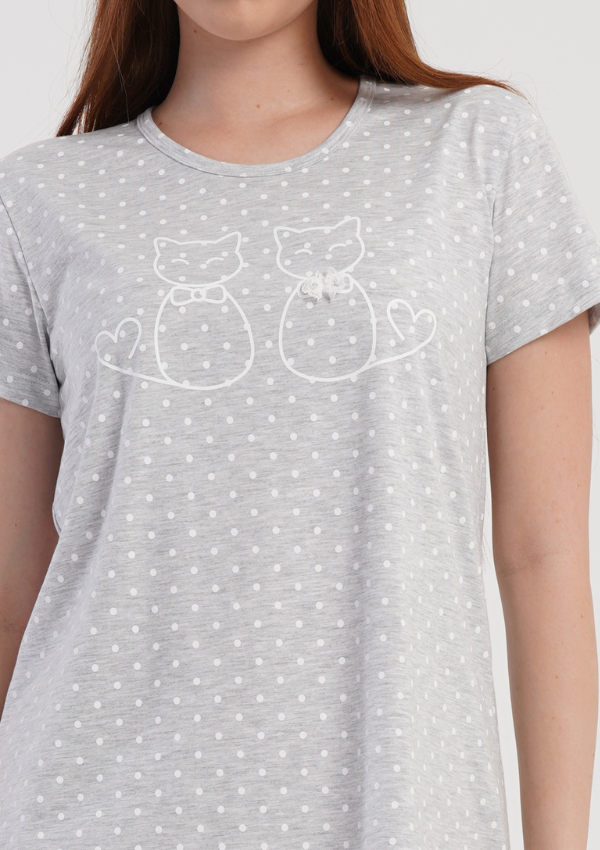 Koszula Nocna Vienetta Dotty Cats, Szary, r. M-XXL