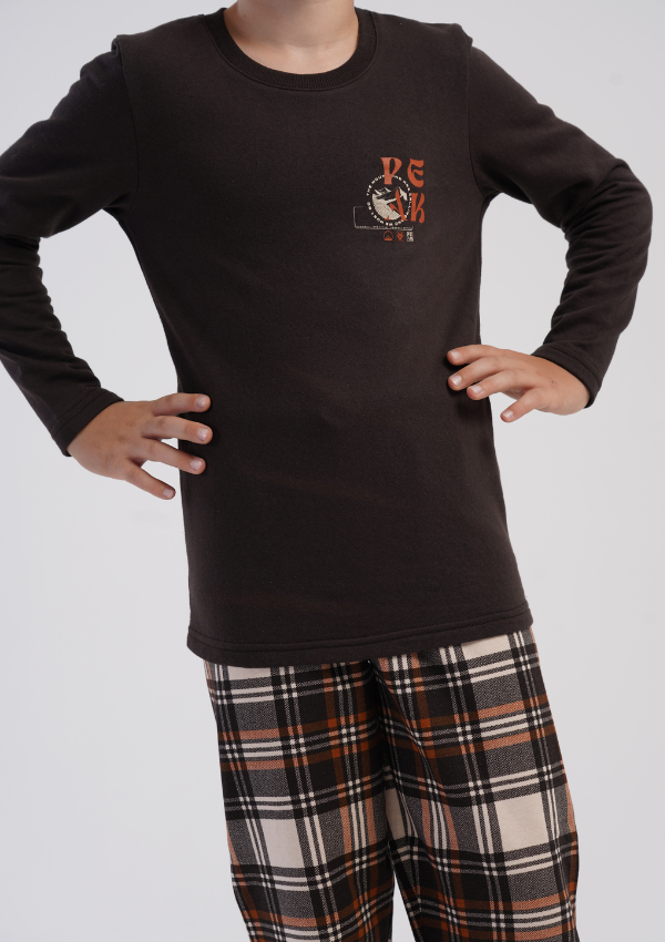 Piżama chłopięca Vienetta Warm Check, Brązowy, r. 134-164