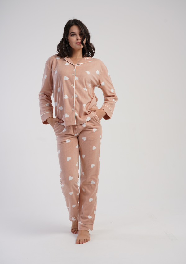 Piżama Damska Vienetta Warm Hearts, Beżowy, r. S-XL